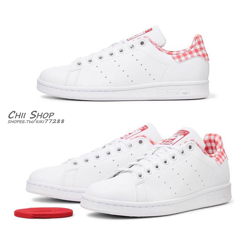 日本adidas Stan Smith J 紅色小格紋皮革IG3504 - CHII SHOP